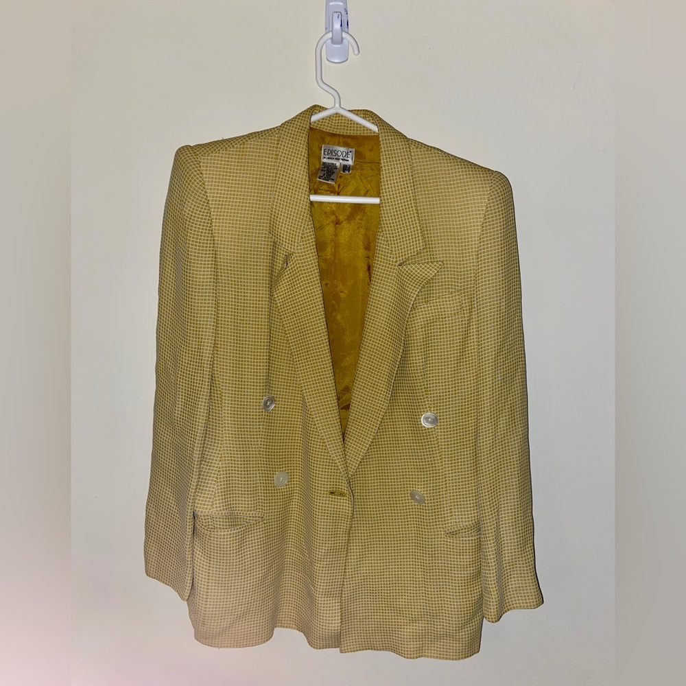 Women’s Yellow White Checkered Suit Blazer size 2